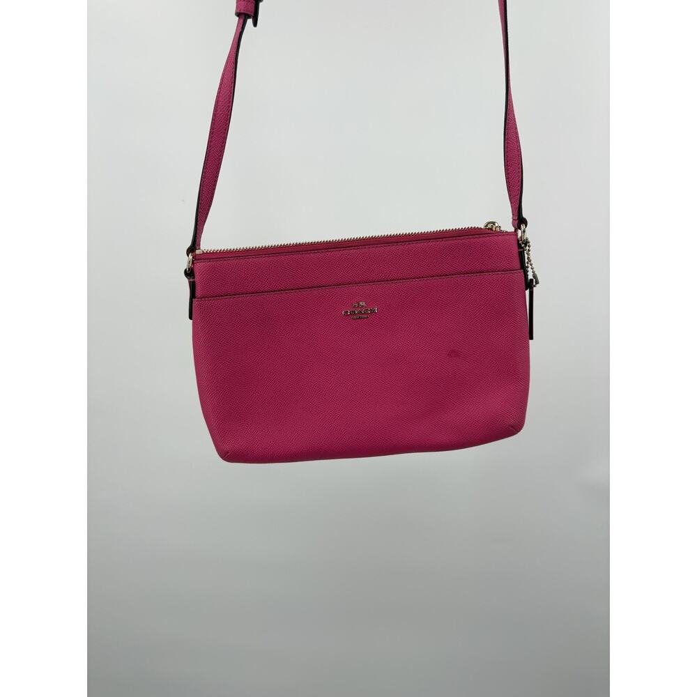 . Coach Pink Pebbled Leather Crossbody Bag Slim Zip Top Shoulder Purse